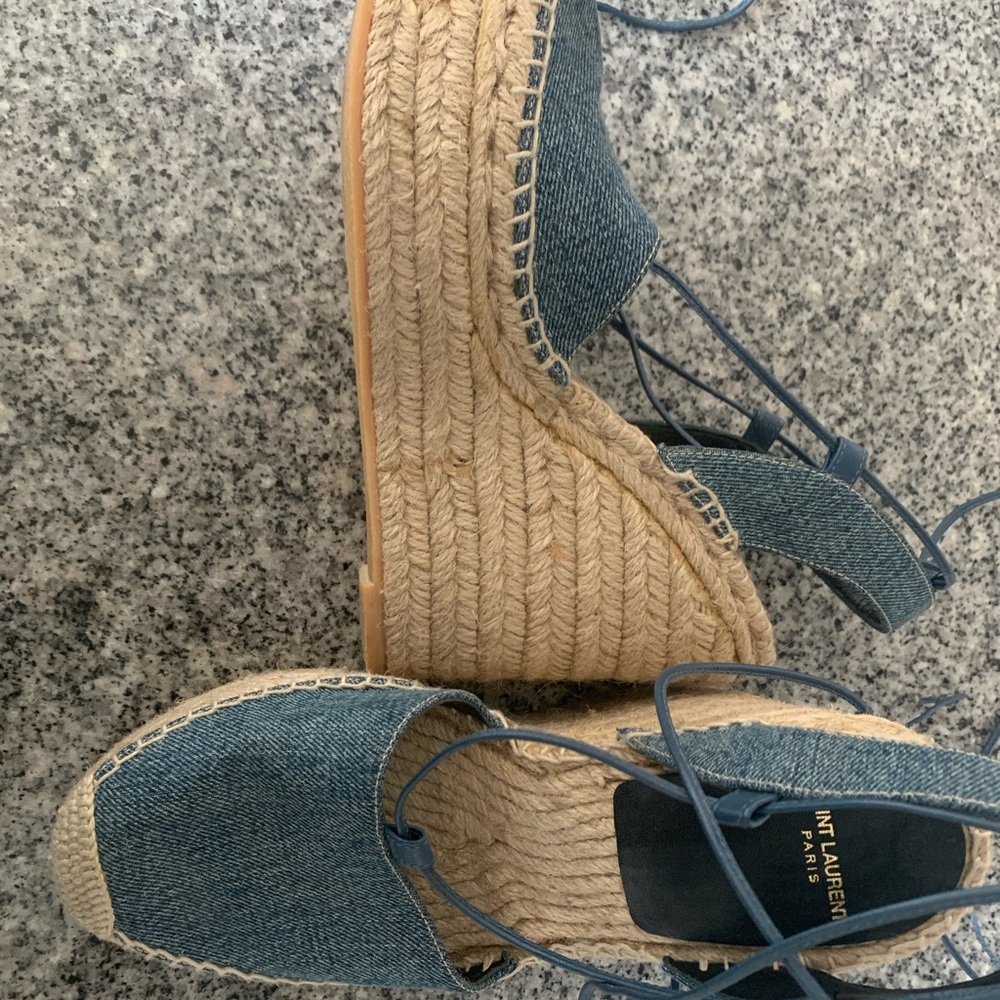 Saint Laurent Platform Denim Espadrille Wedge